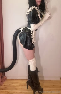 Enjoying my latex updates the costume gloves and stockings were given