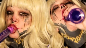 Goth clown vs alien dildo sloppy blowjob goth clown inkie has a