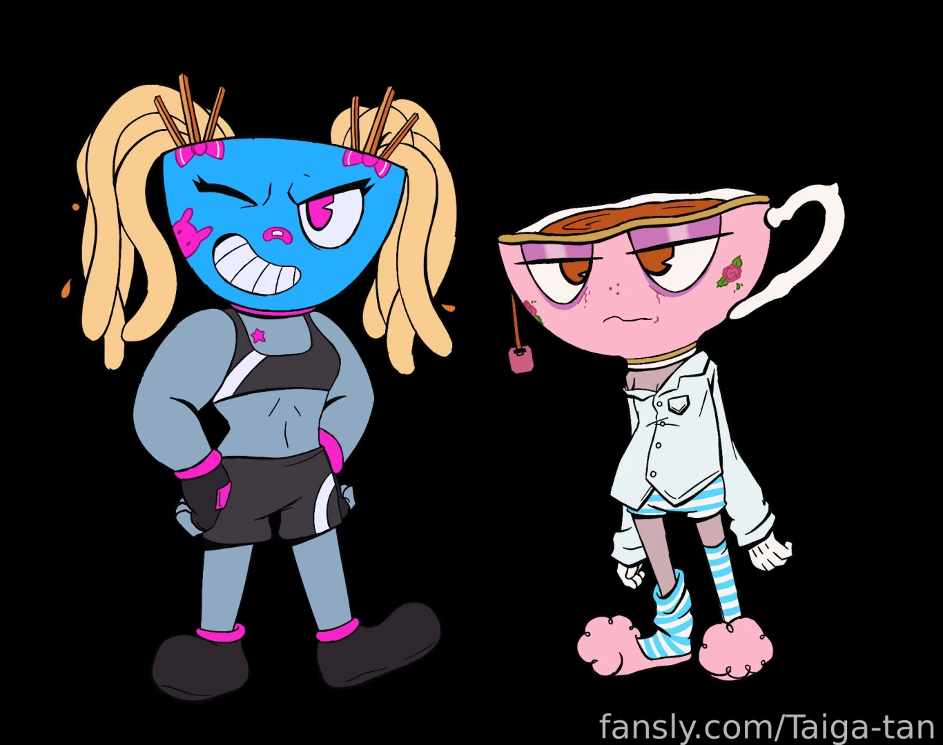 I doodled some cupsonas for my upcoming cuphead streams with dramavt 
