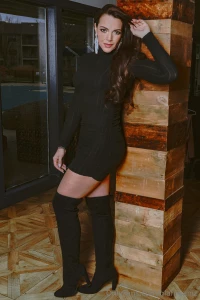 Skin tight dress and knee high boots does it look better on or off part 2