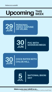 Coming up this week message me for girl girl cock rates and full cock