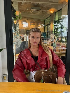 An evening in a cozy cafe and i m wearing my favorite red leather