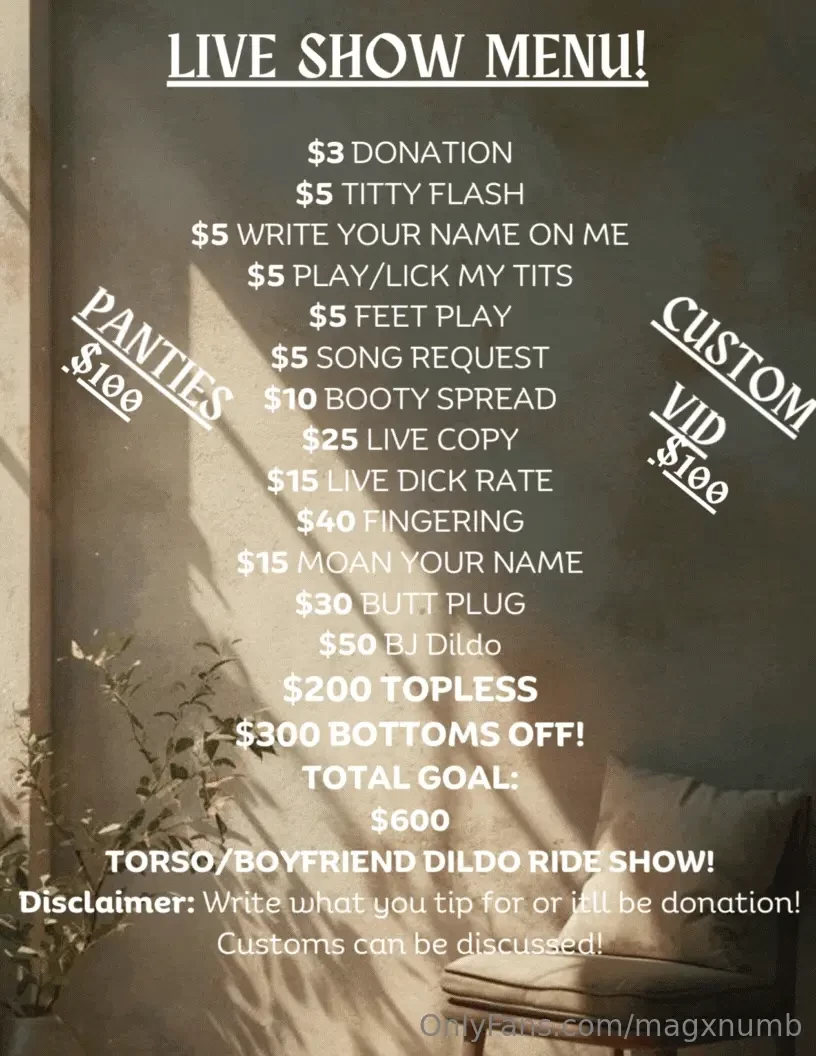 Tonights live menu see you soon babe 