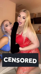 Girl girl blowjob with a 42cm bbc dildo watch us two girls sucking on