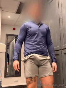 Gym video with my swinging cock in these grey shorts bobshaft2 to