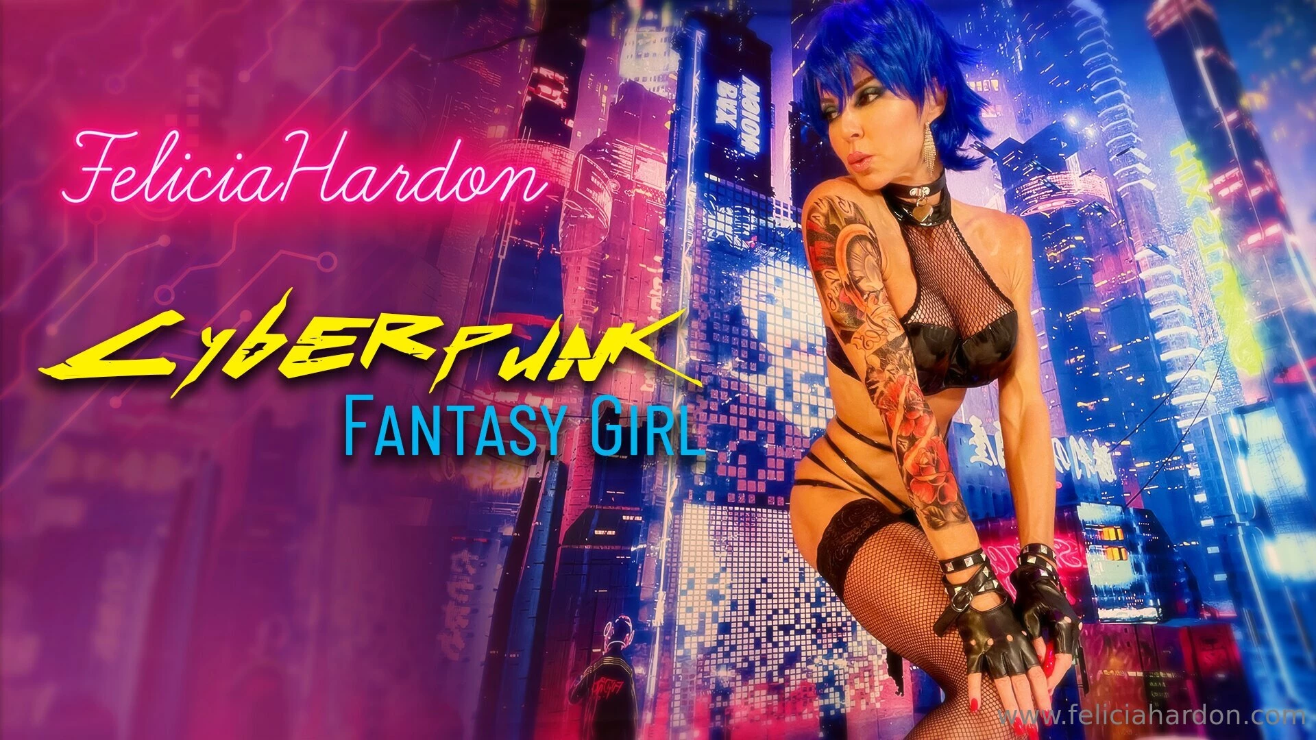 Cyberpunk fantasy girl is playing with her toy welcome to my world 