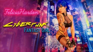 Cyberpunk fantasy girl is playing with her toy welcome to my world