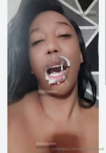 Look at so much cum on my face that throwing cum on my face daddy give