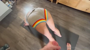 Vera does difficult yoga pose and gets ass and face cummed on