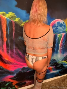 Taupe net top with black trim with muddy girl thong and stockings that part 2