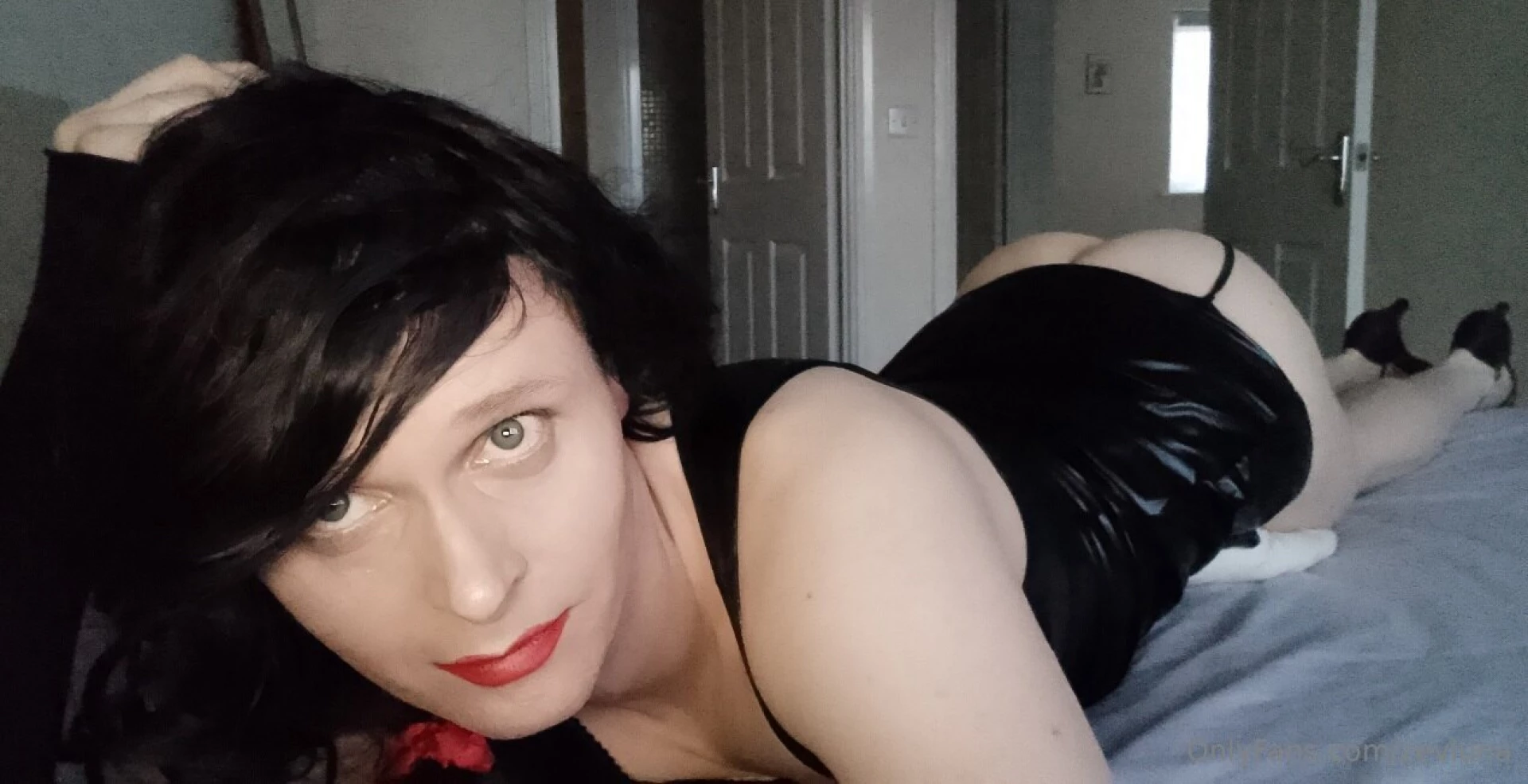 Bedroom photo shoot of my femboy butt sticking out of my tight leather 