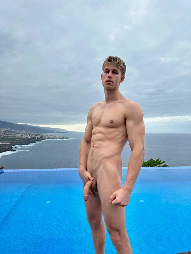 Bare by the pool cock swinging ocean breeze on my skin wanna dive into 