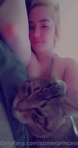 Being sick with a baby means butt rubs and kitty cuddles