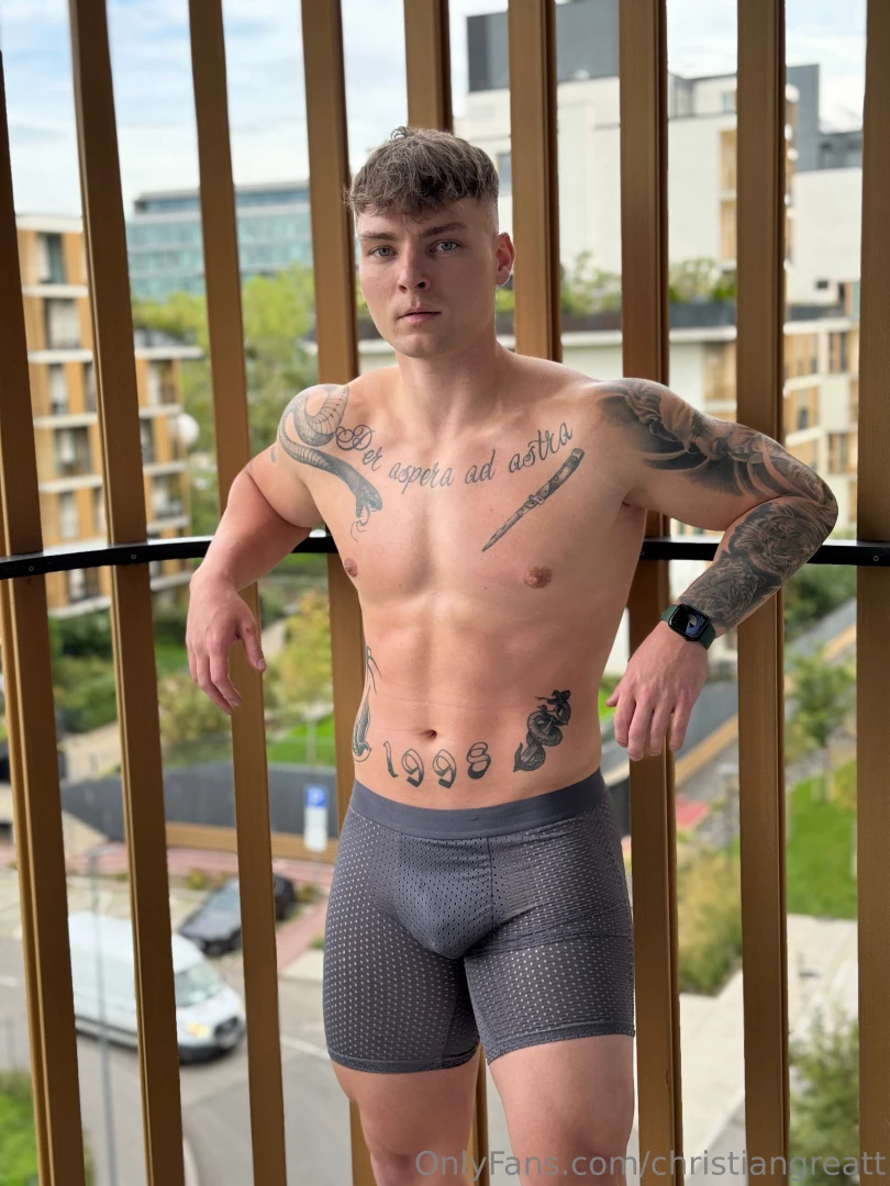 Leaning on the balcony wall boxers tight and this big cock ready if 
