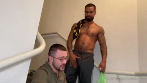 My new neighbor found me jerking off to a gay video on the building