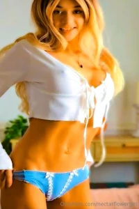 On off fetish - tight blue panties veiled by the delicate tendrils of