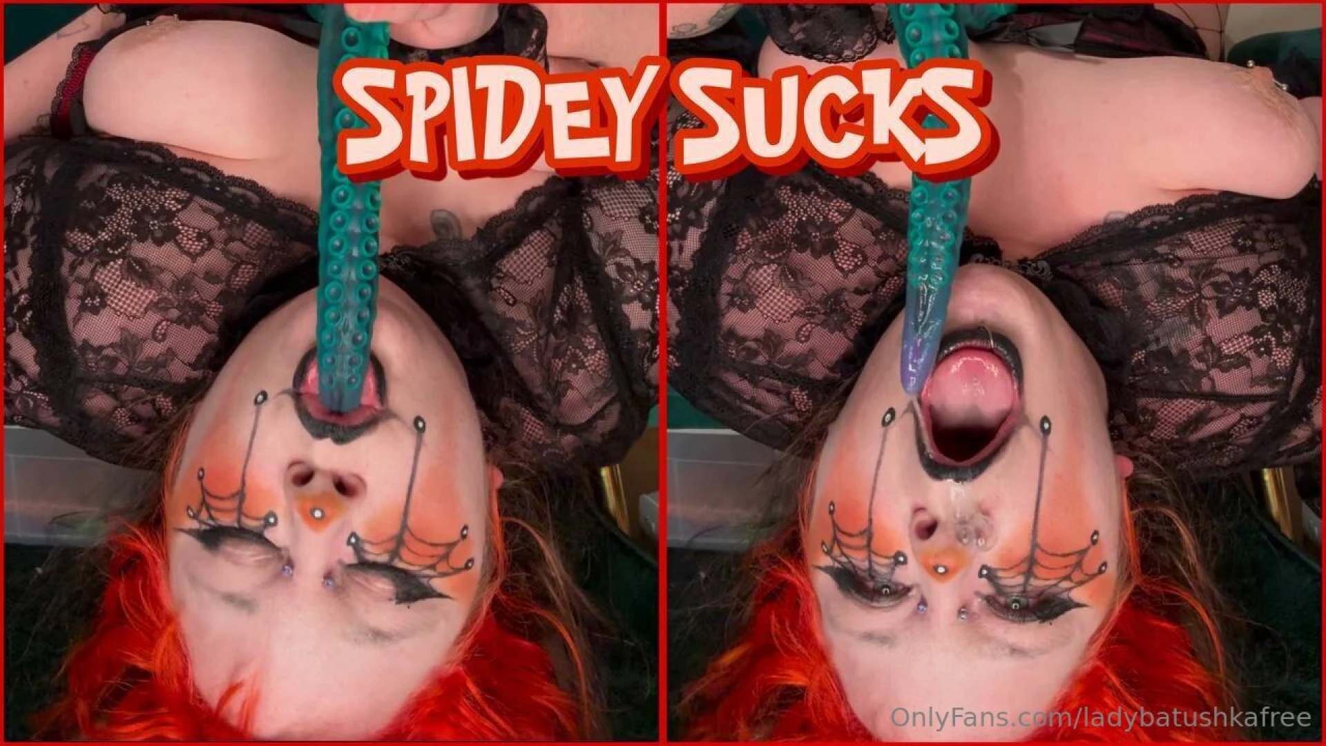 Spidey sucks spidey just loves being upside down watch me swallow my 