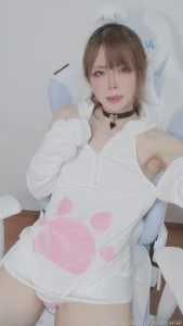 I tried on cute rabbit panties and cat clothes this outfit is a little part 3