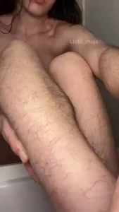 Showing caressing and playing with my leg hair under different lights