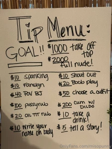 Okay guys quick preview of my tip menu tonight just something very