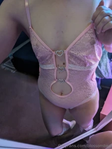I try on my cute pink lingerie and squeeze my small tits sucking and