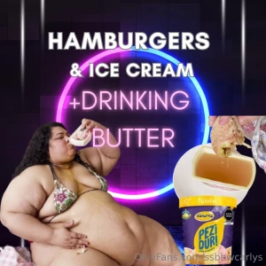 Latina pig gaining weight and drinks butter with burgers amp ice cream