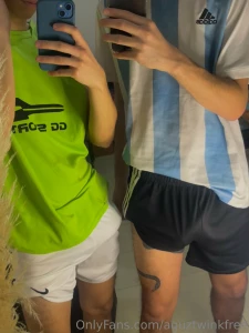 After the match we were very horny and started jerking off our cocks part 1