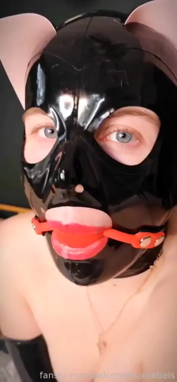 I make for one naughty kitty gagged mask hood ballgag latex gloves 
