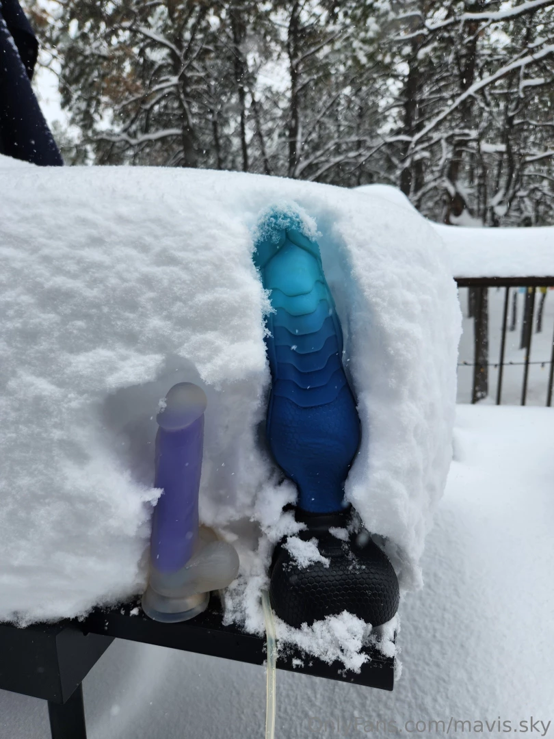 New way to measure snow the purple clear one is 8 inches haha 