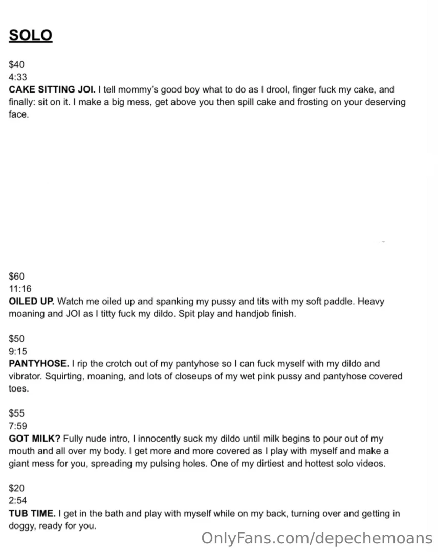 Ppv menu message me for sweat and mommy fet menus 