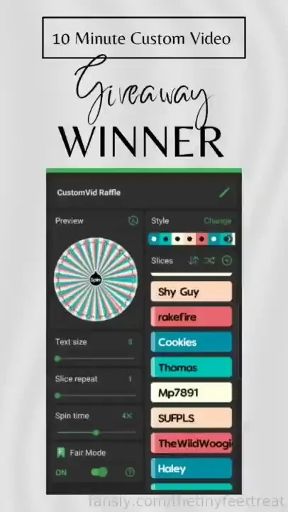 Raffle drawing - the winner of the 10 minute custom is 