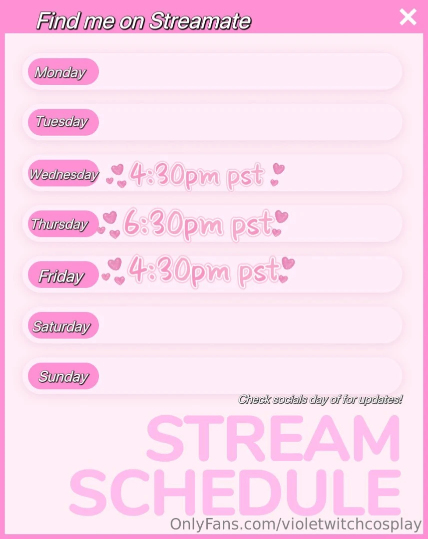 Cam schedule for this wee 