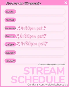 Cam schedule for this wee