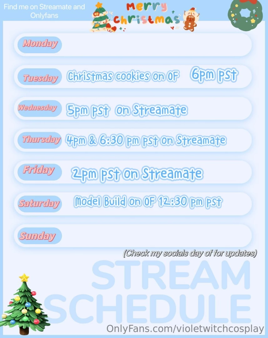 This weeks schedule 12 9 