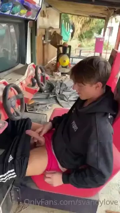 Having fun at an abandoned fun park for boys with so much cum 