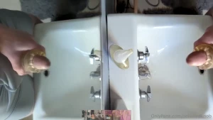Dumping a fat load in the bathroom sink - accidental cum