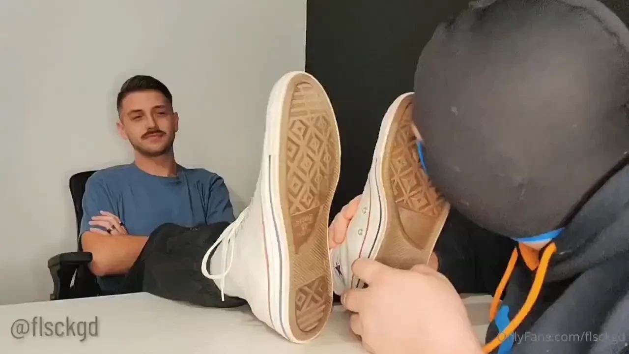 Feet up on the desk my sub on his knees worshipping every inch this is 