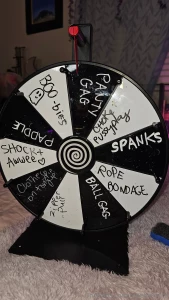 Tonights wheel spin 9 clothespin on my titties every 5 spins edging