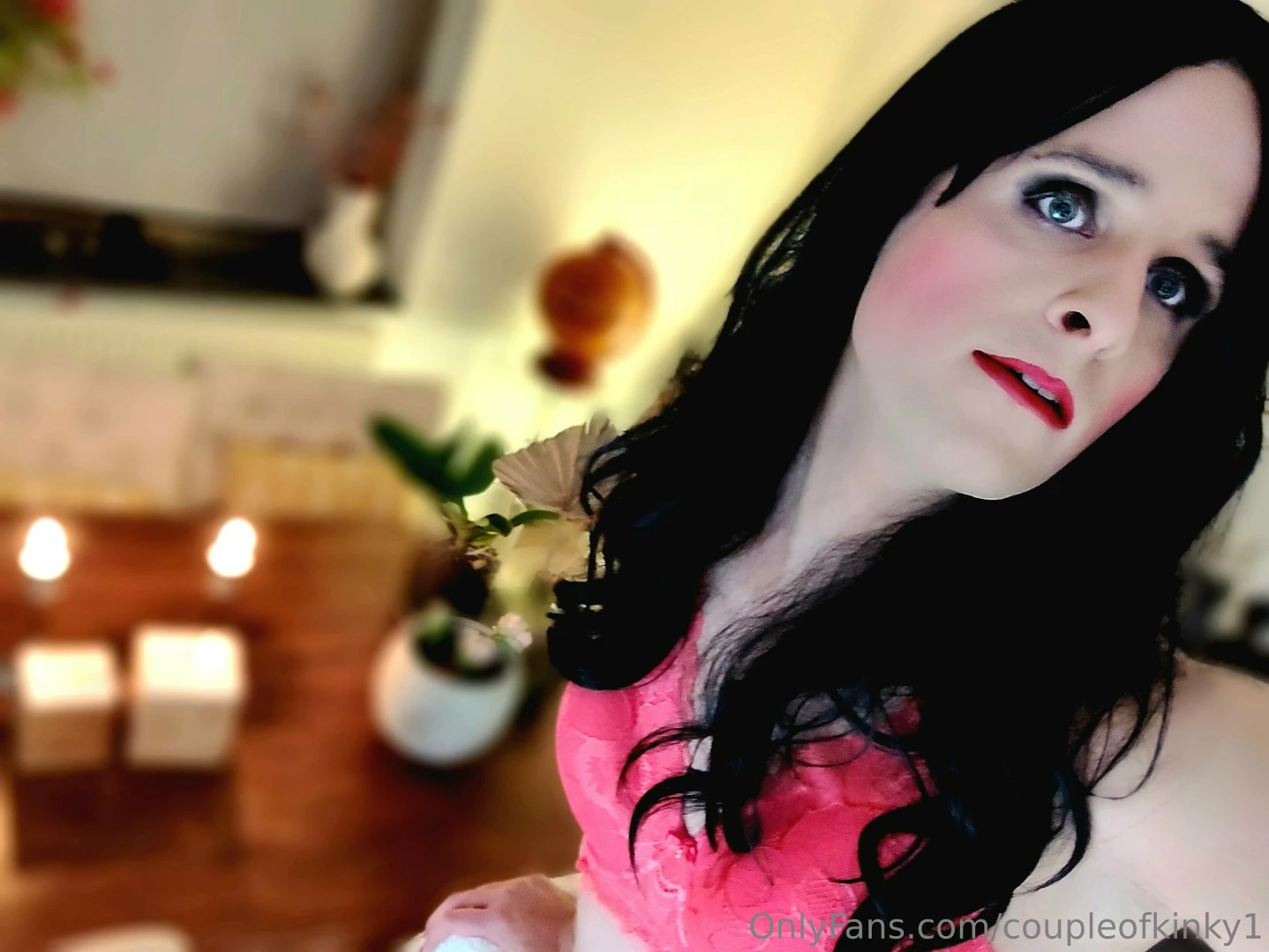 Pink bra long lashes and red lips ready for a hot night part 1 