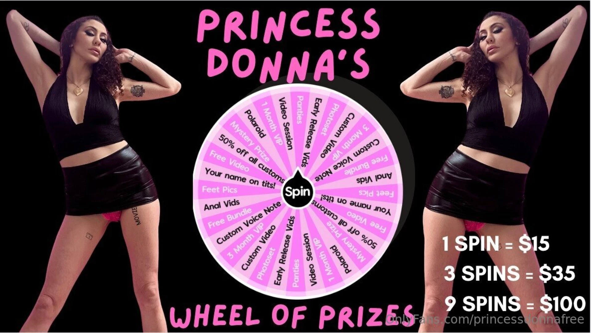 Spin the wheel and win a prize 1 spin 15 3 spins 35 9 spins 100 send a 