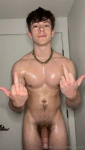 Naked muscles covered in oil nasty cock boy gets horny and jerks his