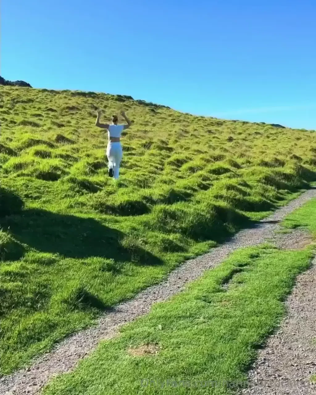 Just a girl frolicking through the hills you following me or what 