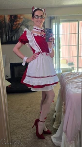 Thank you lewis for this red sissy maid uniform and matching pantyhose part 1