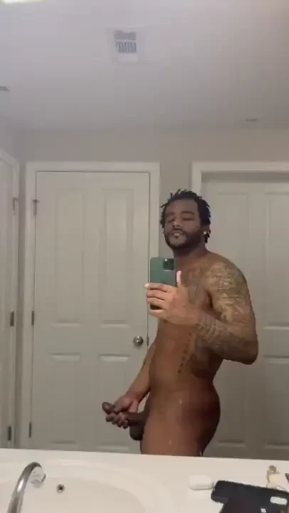 Spitting on my dick in the mirror 