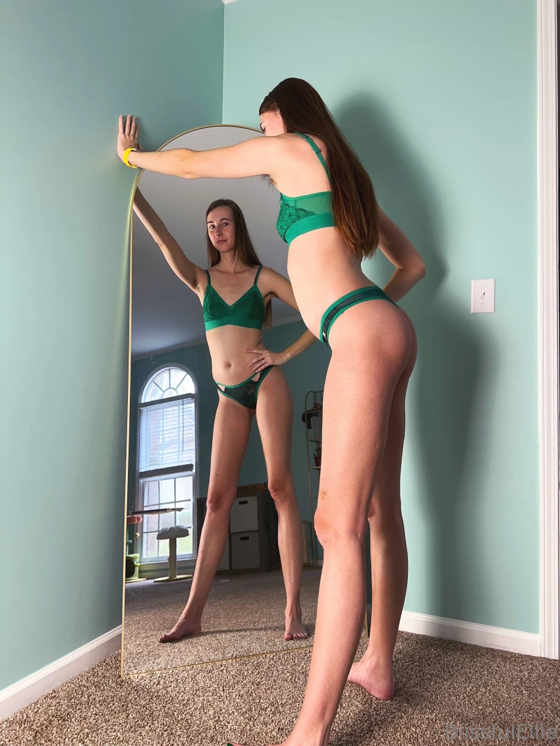 Loving how i look in this cute green thong and bralette set it matches 