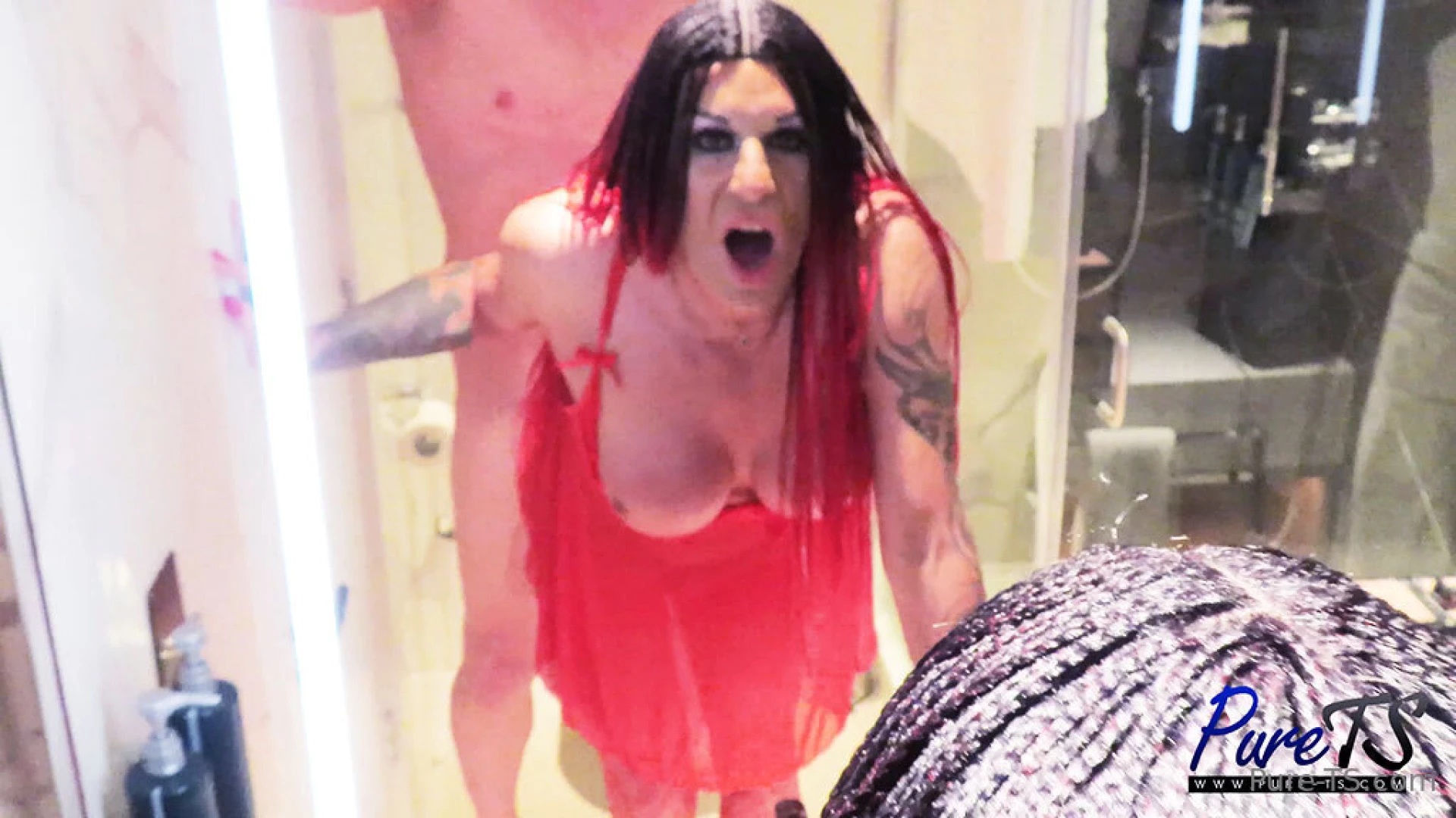 New british trans babe freyastone gets dicked down in the bathroom 