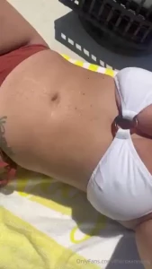 Pool side don t mind all the bug bites that bug went to town sucking