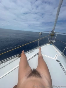 Tanning on the bow i also finally got to rub my little pussy and cum part 2