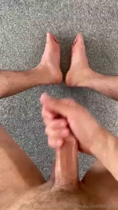 Spunk on feet - first time - solo wank never done this before in my 