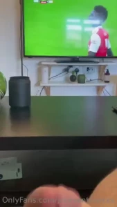 Spraying my load over the footy - mate rings doorbell mid-cum wait til